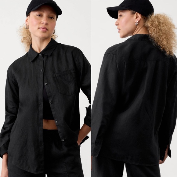 NWT Athleta Retreat Linen Long Sleeve Top Ankle Pants Two Piece Set Black - Picture 7 of 10